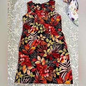 Sag Harbor Black Dress with Red and Orange Floral Design